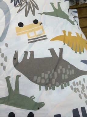 Dinosaur Print Cotton Pillowcases and fitted and flat sheet set pottery barnkids